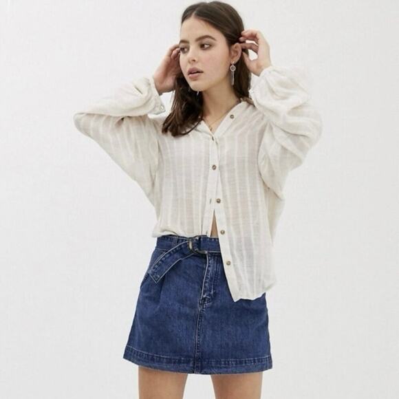 Free People Jade Belted Mini A Line Demin Skirt, Size 28 - Picture 1 of 9